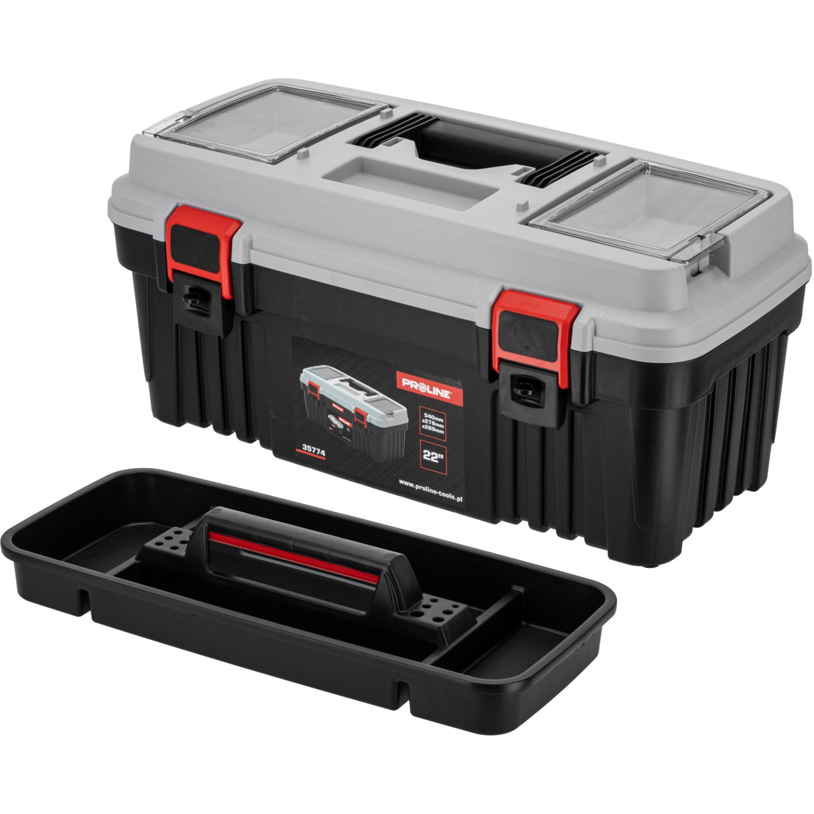 PROLINE TOOLS Verktygslåda med 2 klämmor, 540 x 278 x 269 mm, Proline