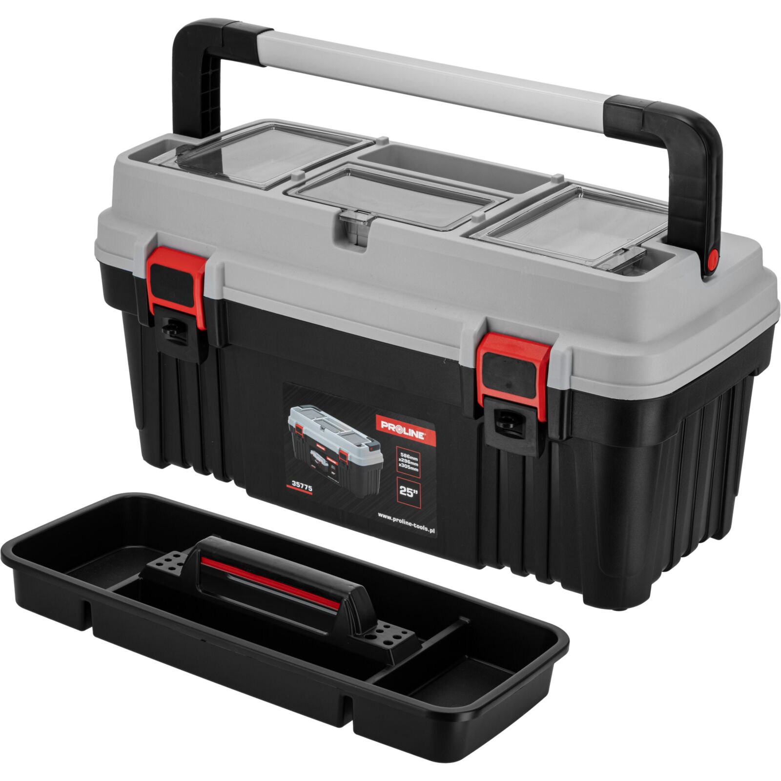 PROLINE TOOLS Verktygslåda med 2 klämmor, 586 x 296 x 305 mm, Proline