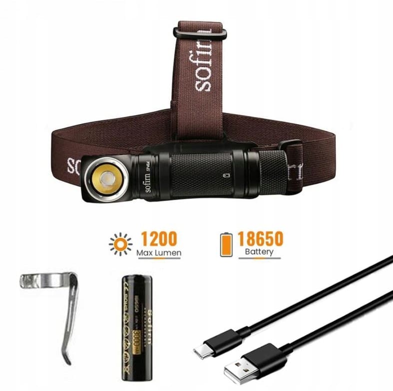 LED-pannlampa / ficklampa 2-i-1, uppladdningsbar USB-C, mycket stark, 1200 lumen - 6
