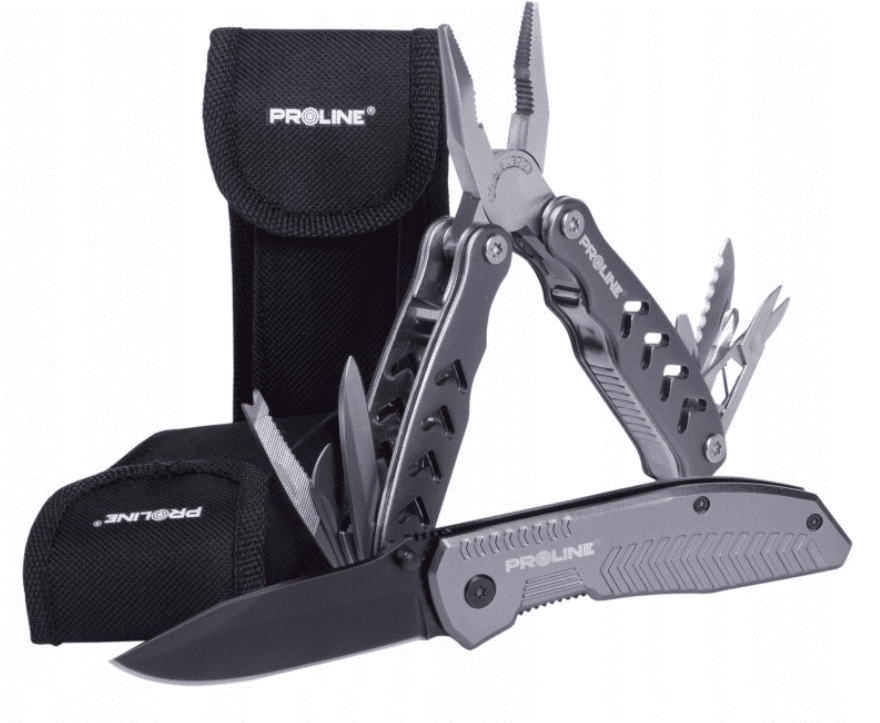 PROLINE TOOLS Multitång 9-i-1148 mm, Hopfällbar Kniv 15 cm, Rostfritt Stål, Aluminiumhandtag, Liner-Lock, Nylonfodral, Proline - 4