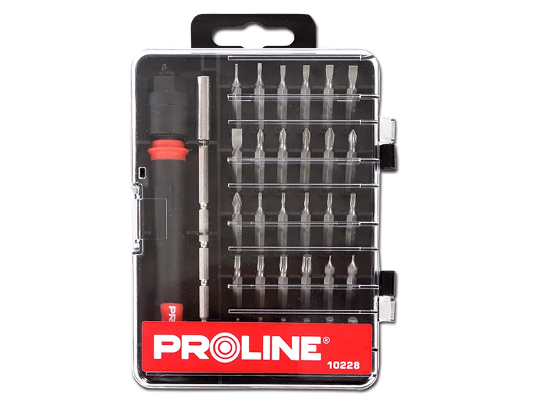 PROLINE TOOLS Precisionsskruvmejsel, sats med 30 utbytbara spetsar, precisionsverktyg, Proline