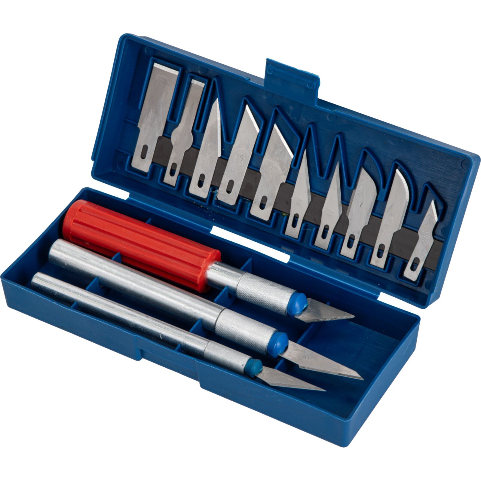 Övriga 3 Modellknivar 16st Brytbladsknivar - 3 HANDLES 8 AND 1 mm AND 11 mm WITH red PLASTIC HANDLE, 13 DIFFERENT BLADES - 2