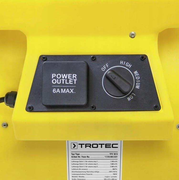 Golvtorkfläkt 2250 m³/h, 1005W, turbofläkt golvtork, byggfläkt, Trotec - 4
