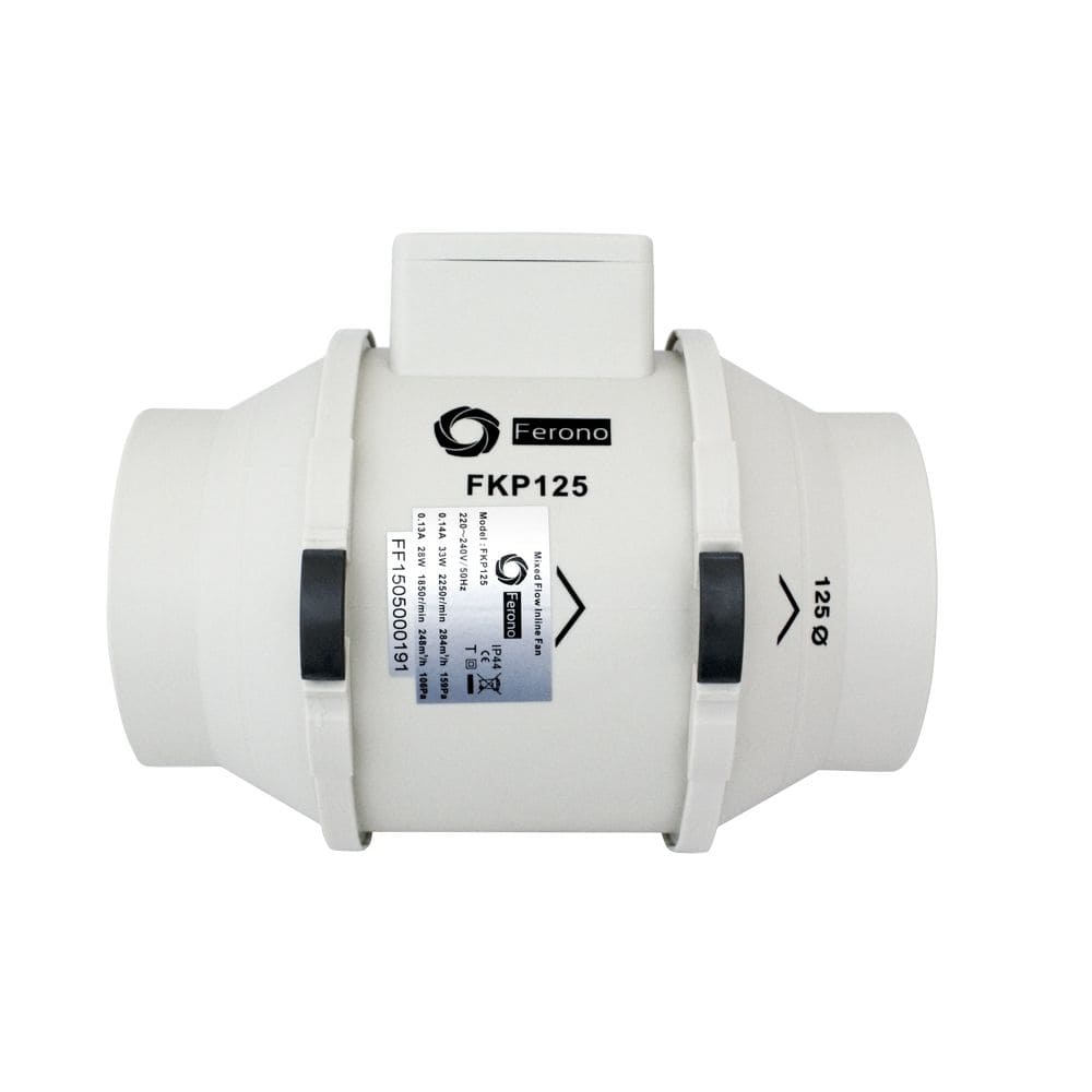 Kanalfläkt 125 mm, 284m3/h, 159Pa, 33W, rörfläkt, Ferono - 4