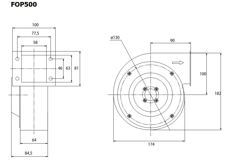 Centrifugalfläkt 230m3/h, 290Pa, 70W, industrifläkt, Ferono - 6