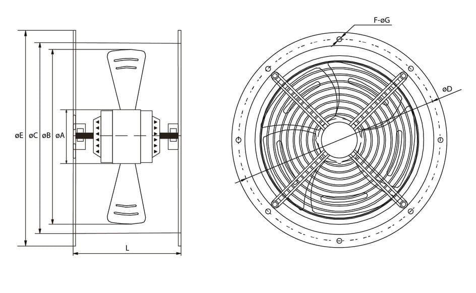 Axial Kanalfläkt 300 mm, 2700m3/h, 130Pa, 170W, vattentålig industrifläkt, Ferono - 3
