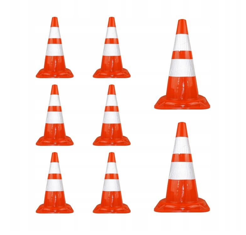 Mjuk Trafikkon PVC 50cm 2 Reflexränder 8-Pack, Vägkon Byggplats