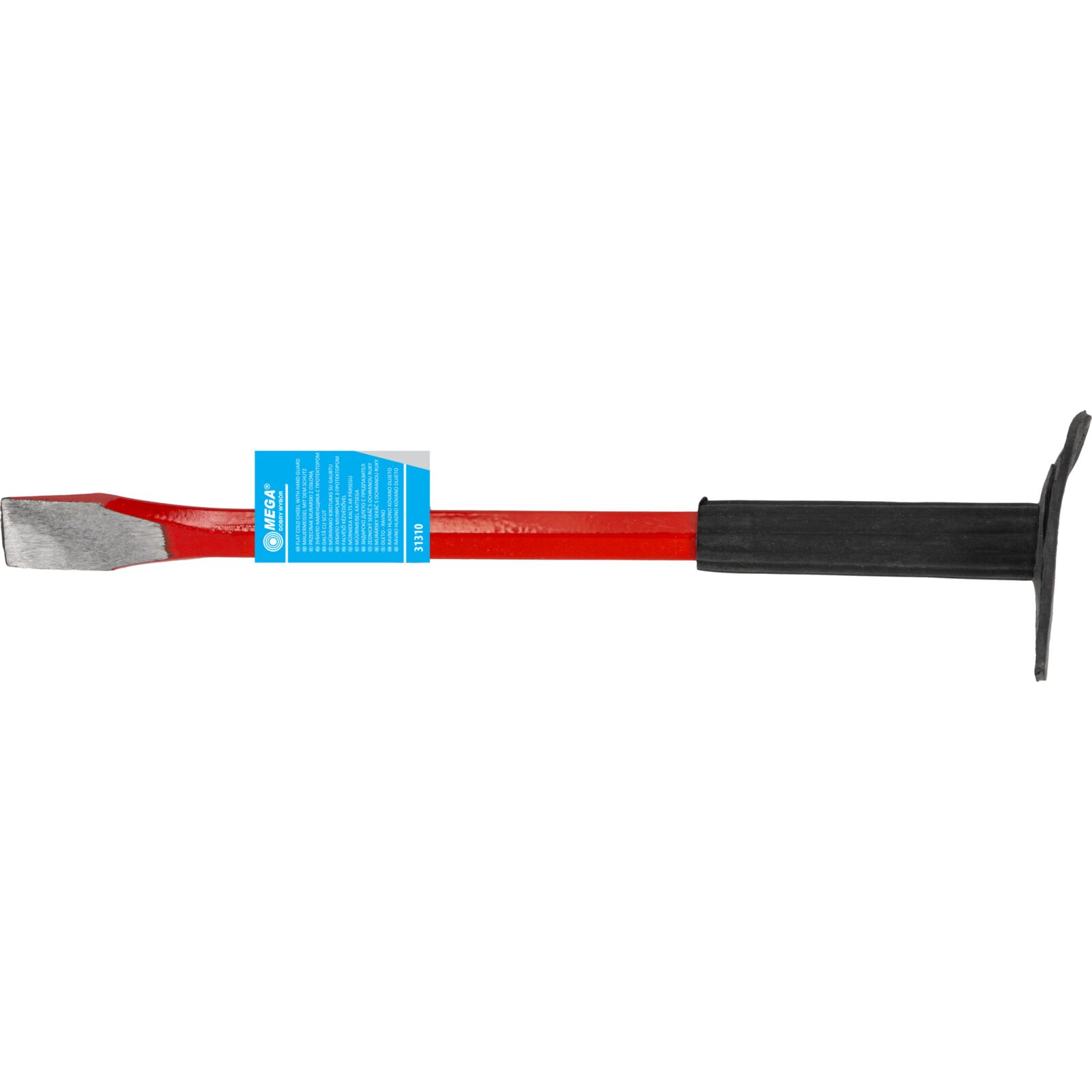 Platt Cold Chisel. Drop Förged. Hexagonal Shanks Painted in Röd with Black Rubber Protecting Grip. Desplay Label. st. 250 mm Lång - 2