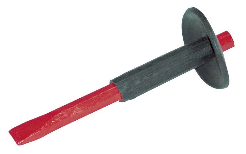 Platt Cold Chisel. Drop Förged. Hexagonal Shanks Painted in Röd with Black Rubber Protecting Grip. Desplay Label. st. 300 mm Lång