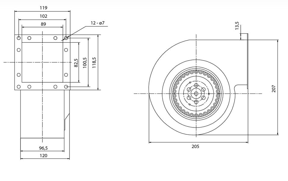 Centrifugalfläkt 600m3/h, 430Pa, 220W, industrifläkt, Ferono - 5