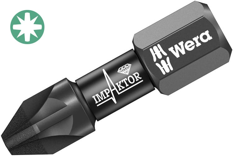 Pozidriv bit PZ x 25 mm 1 WERA 855/1 IMP DC Impaktor Diamond bit, 1-pack