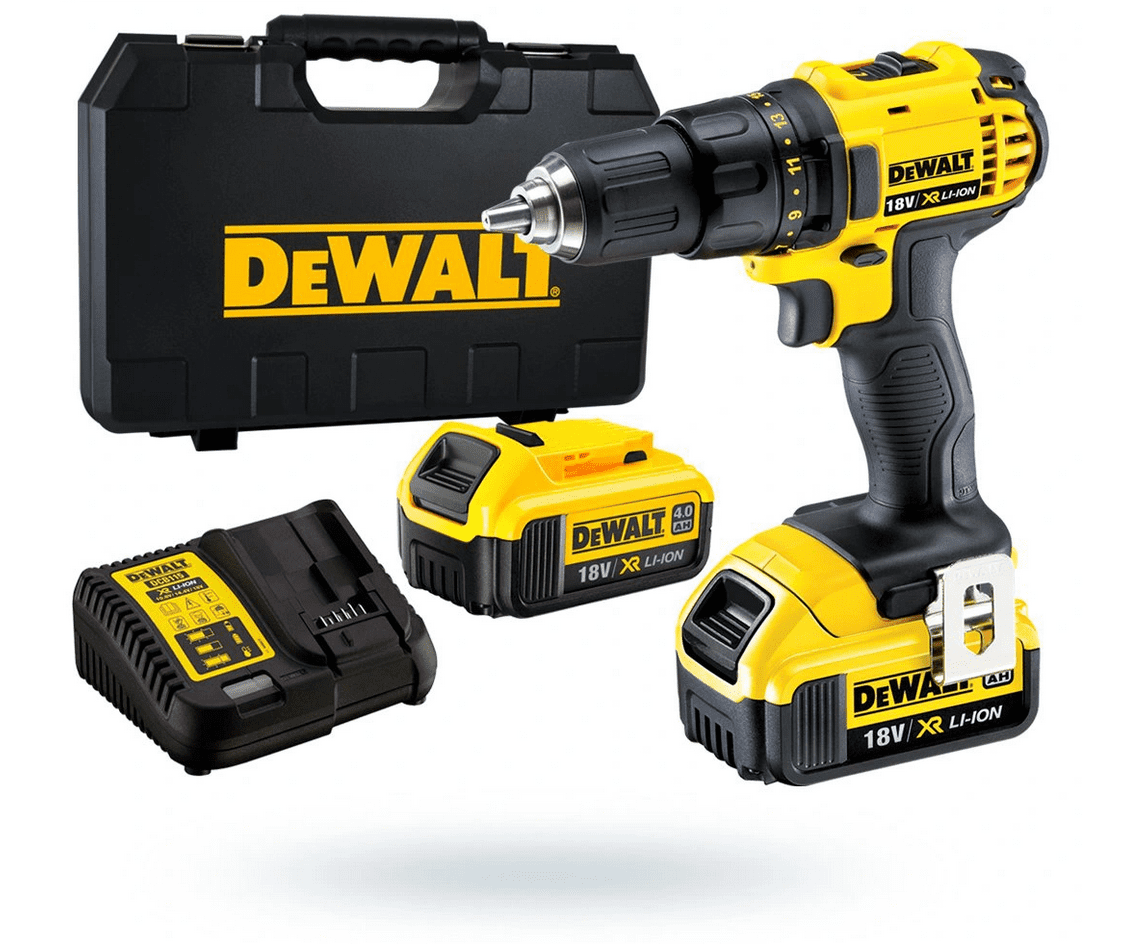 Skruvdragare, borr, 18V 2st batterier, snabbchuck, LED-belysning, 1.8 kg inkl. väska och laddare, DEWALT