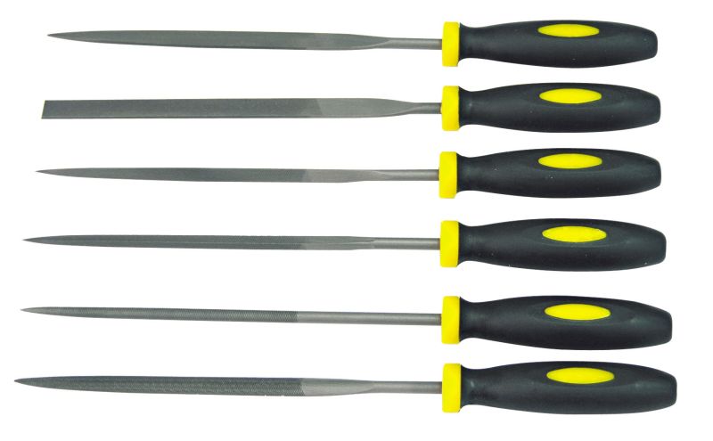 Mega Metallfil, sats 6st, precisionsfilar, 145-150 mm, spårtäthet 2, 58-60 HRC, plastettiu, precisionsverktyg