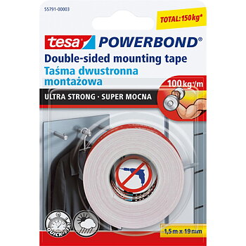 Monteringstejp, extra stark POWERBOND 1, 5m:19 mm, Tesa