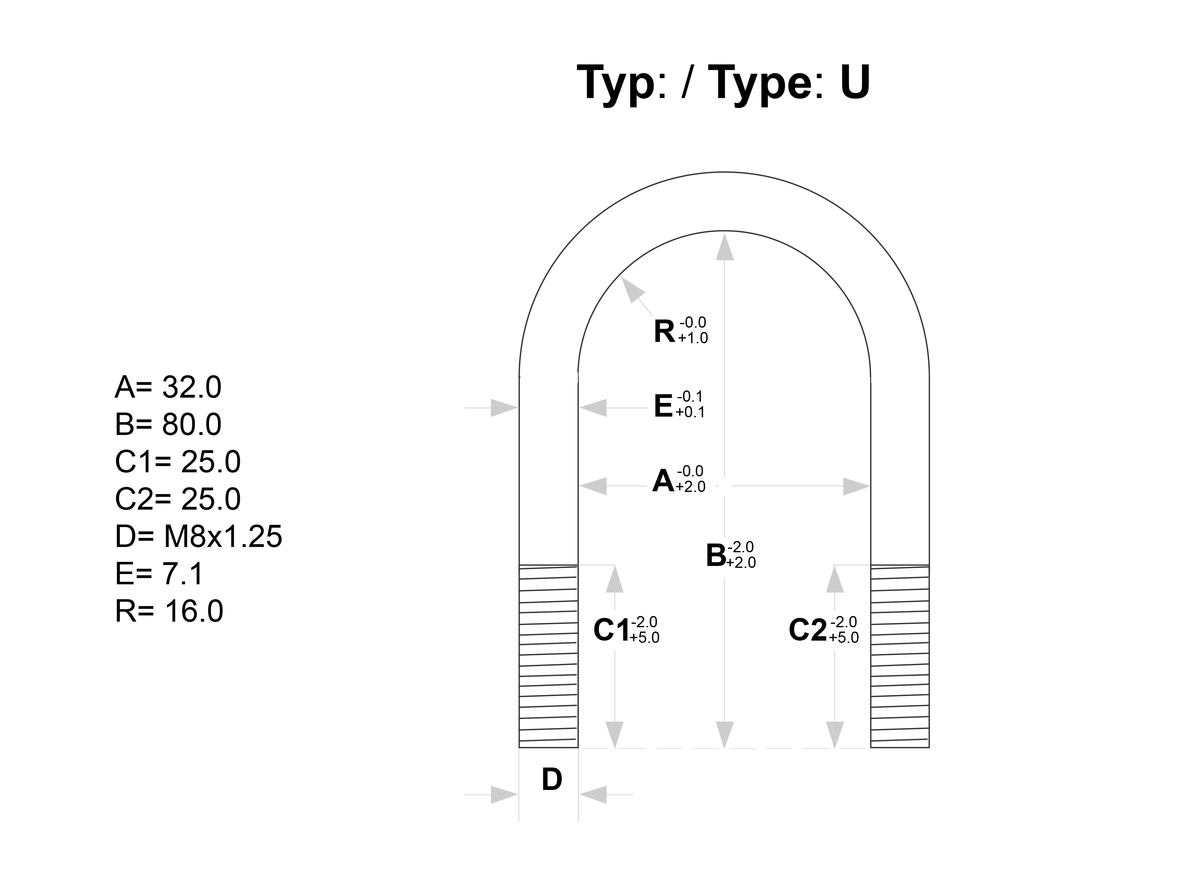 U-bygel 32 mm, längd 80 mm, fzb - 3
