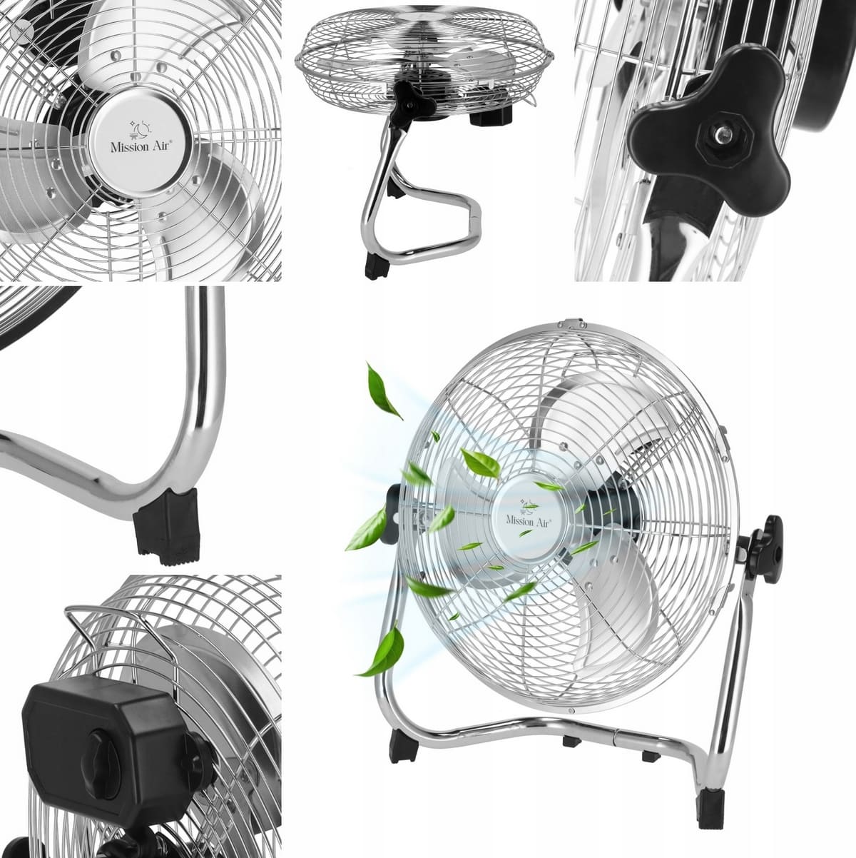 Stor kraftfull fläkt 50 cm (20) 120W, golvmodell, ganska tyst, 3 hastigheter, justerbar vinkel, Mission Air - 4