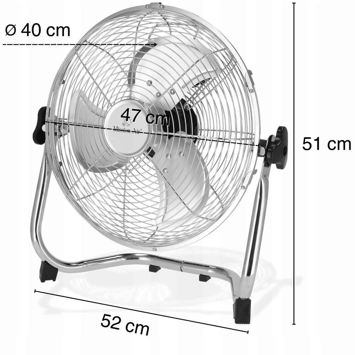Stor kraftfull fläkt 50 cm (20) 120W, golvmodell, ganska tyst, 3 hastigheter, justerbar vinkel, Mission Air - 2