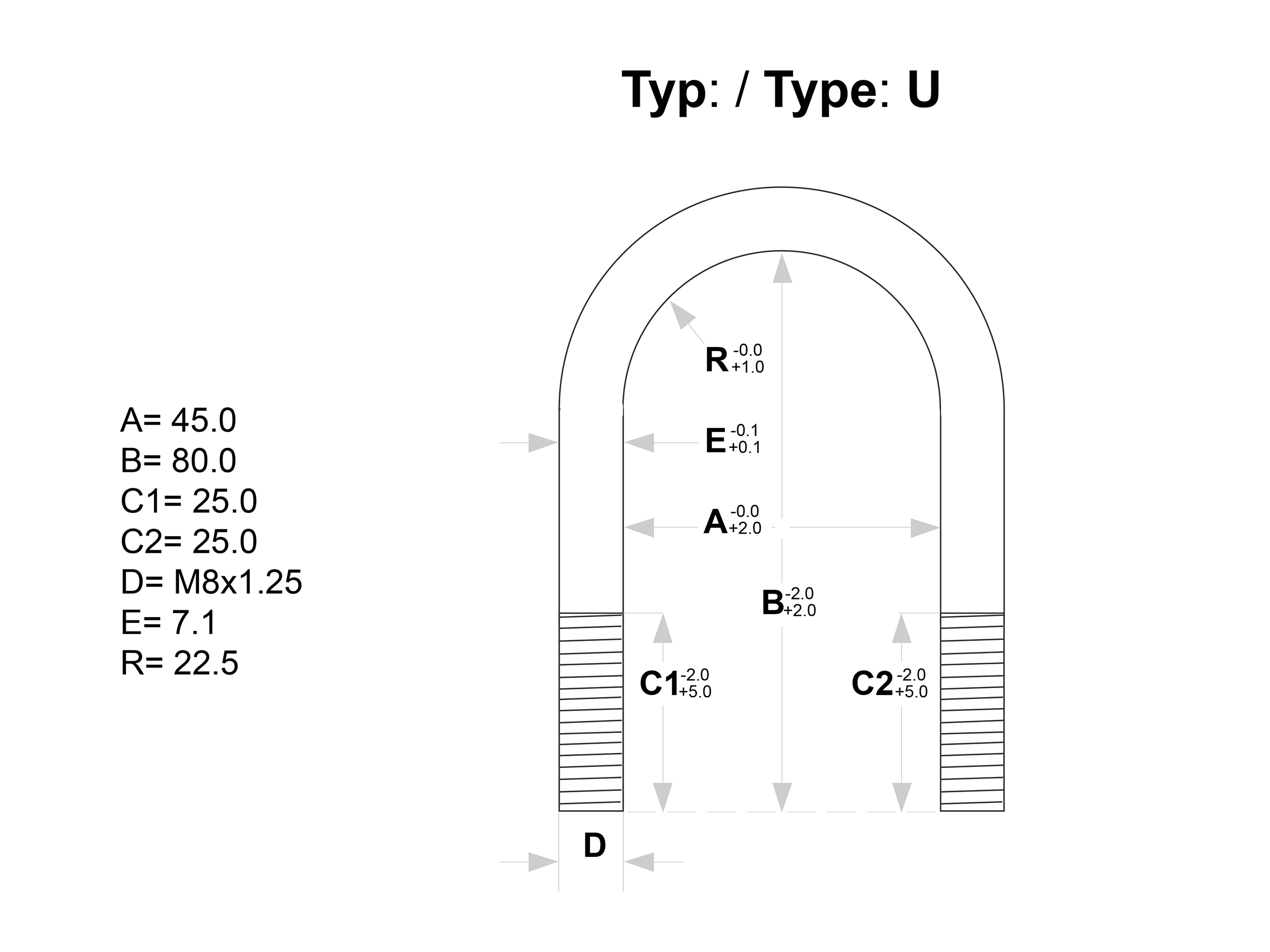 U-bygel 45 mm, längd 80 mm, fzb - 3