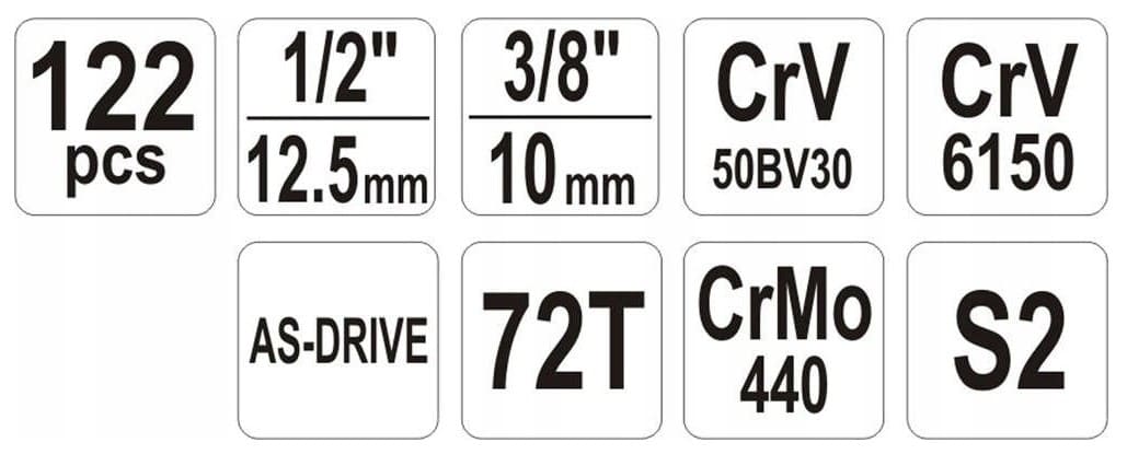 Verktygssats 1/4, 1/2 - 122 delar, YATO - 3