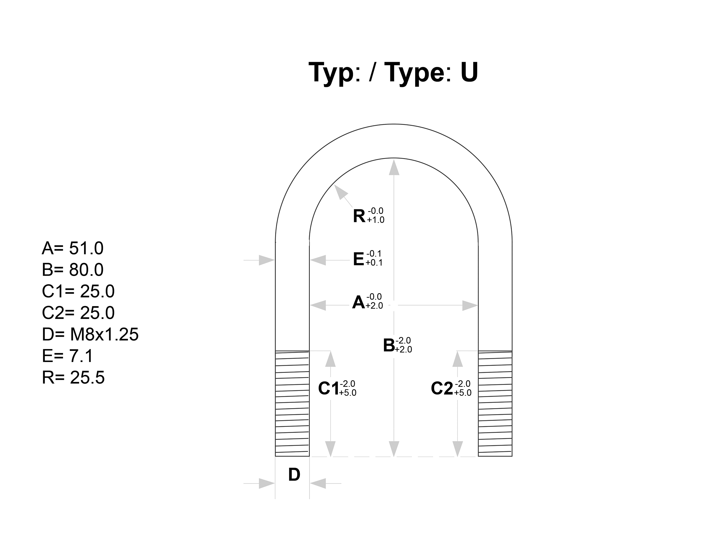 U-bygel 51 mm, längd 80 mm, fzb - 3