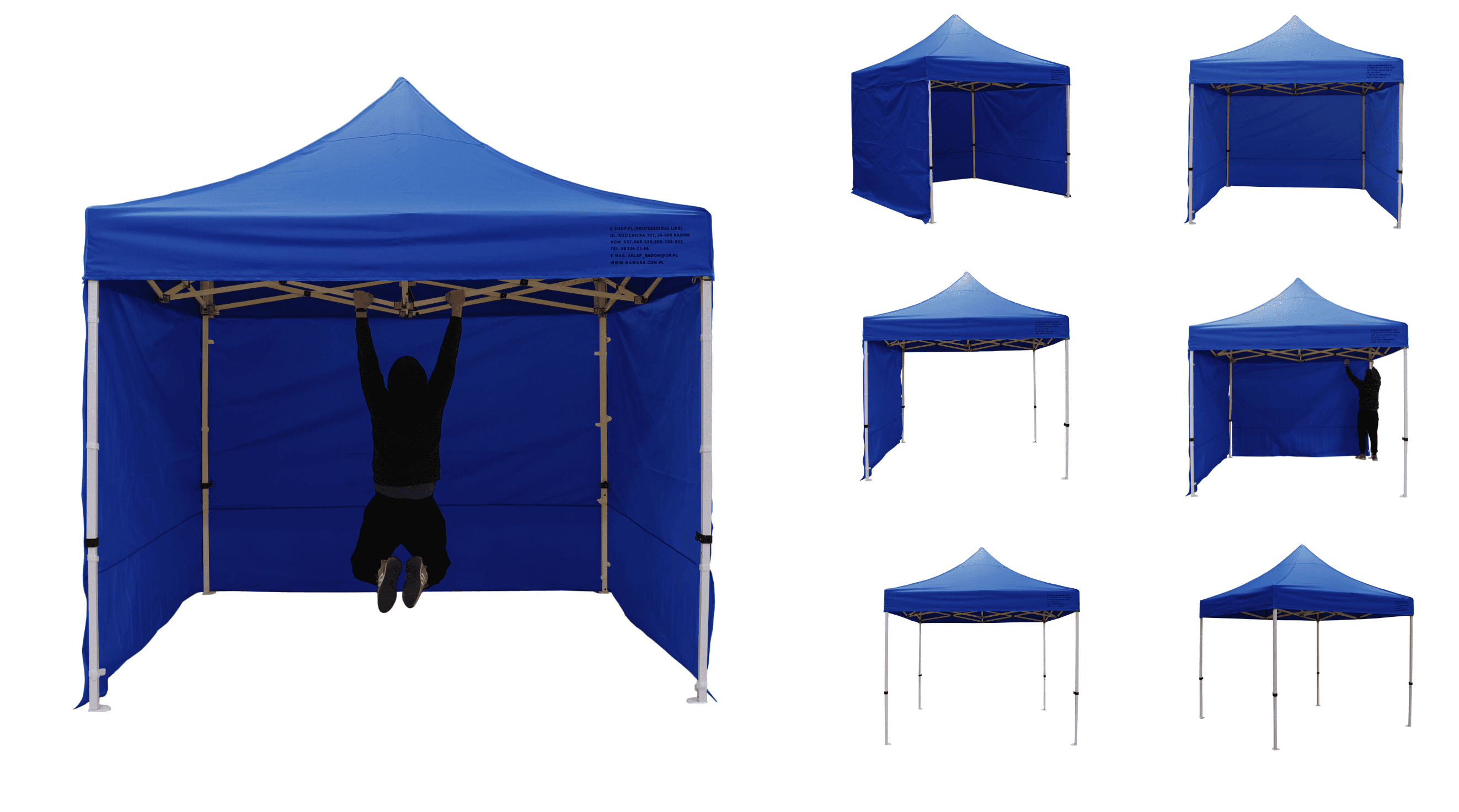 Premium popup tält 3 x 3m med 4 x 4 cm ben, robust handelstält, Namaxa (Tältväggar : 3 väggar, utan framvägg)