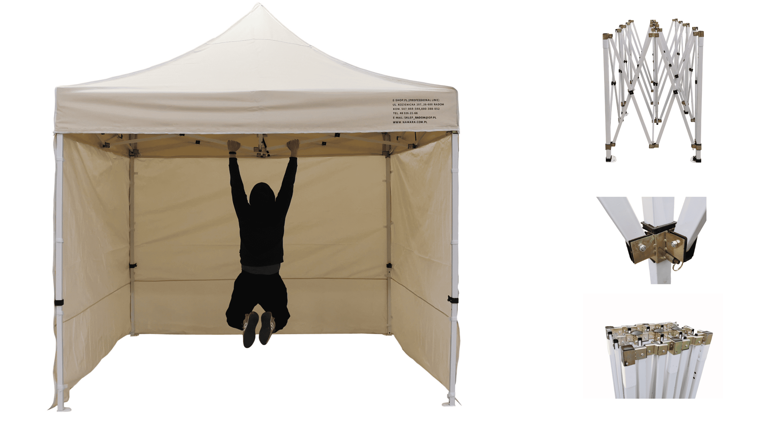 Premium popup tält 3 x 3m med 4 x 4 cm ben, robust handelstält, Namaxa (Tältväggar : 3 väggar, utan framvägg) - 10