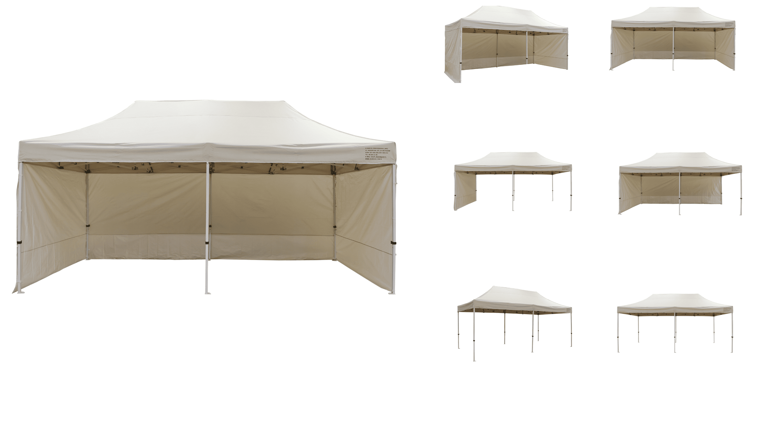 Premium popup tält 3 x 6m med 4 x 4 cm ben, robust handelstält, Namaxa (Tältväggar : 3 väggar, utan framvägg)