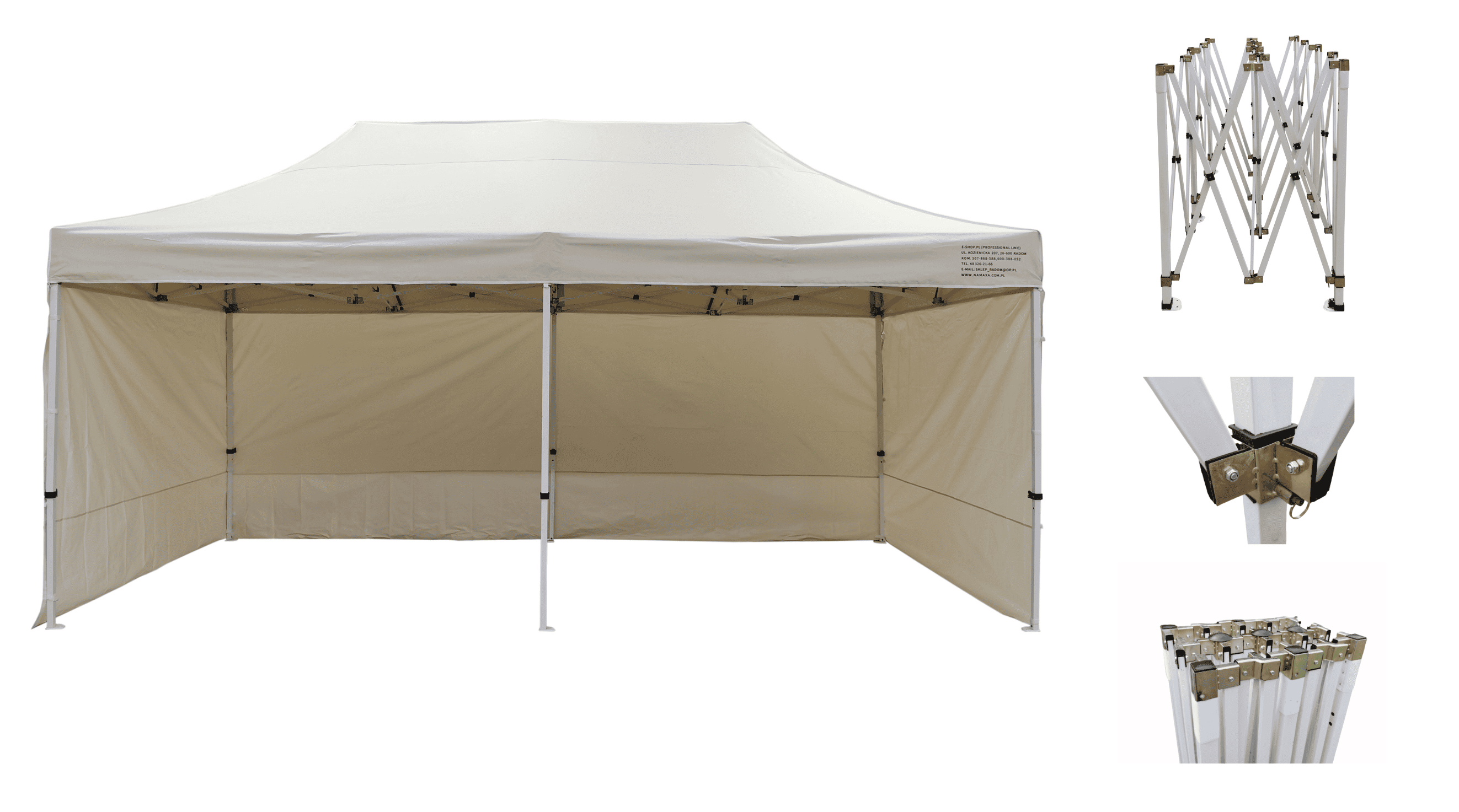 Premium popup tält 3 x 6m med 4 x 4 cm ben, robust handelstält, Namaxa (Tältväggar : 6m framvägg med dörr) - 2
