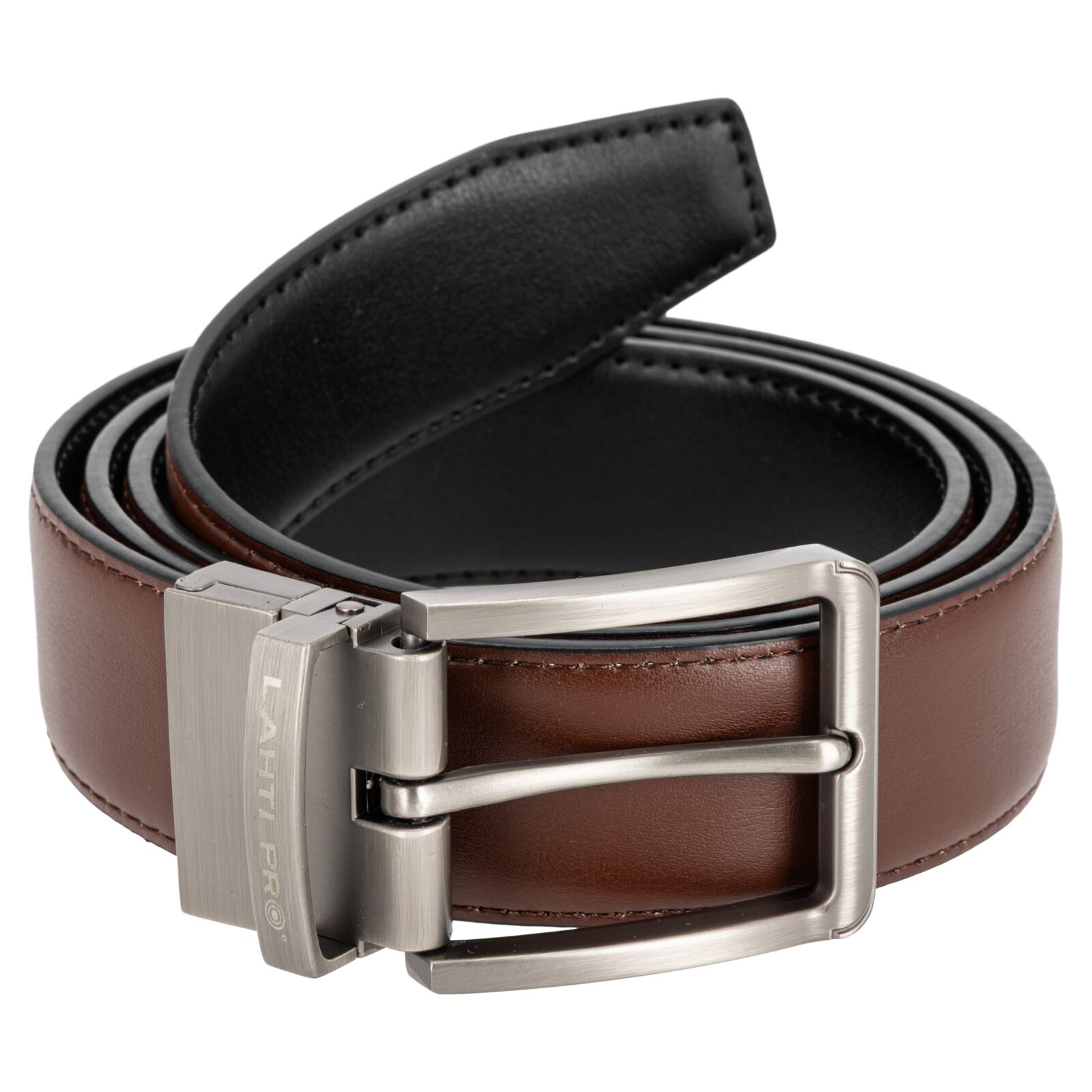 LahtiPro Belt for Trousers, Leather, 2-Sided, Black-Brown, 100 cm, LAHTI