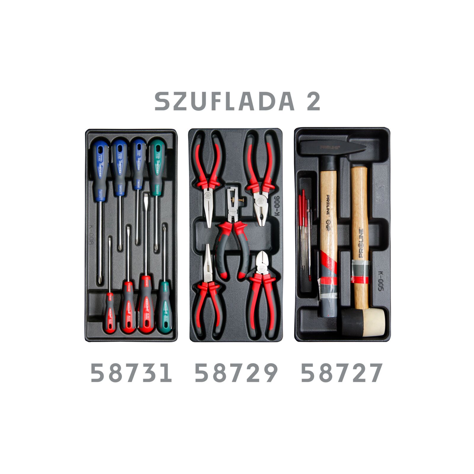 PROLINE TOOLS Verktygsvagn 5 lådor, 193 verktyg, l=688 mm, B=458 mm, H=735 mm, 35 kg/låda, Centrallås, Kullagerkugghjul 100 mm, Stålplåt med pulverlack, Proline - 4