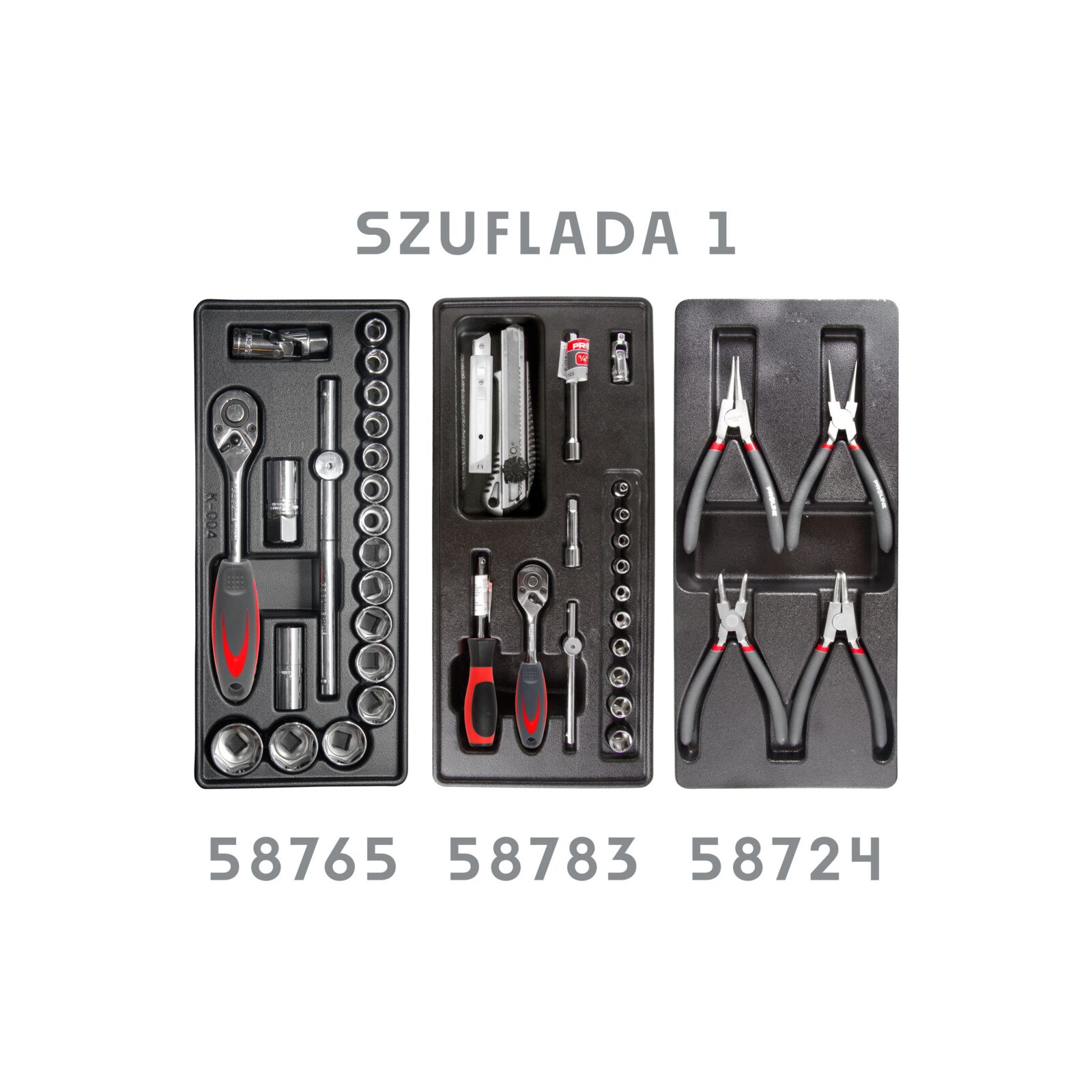 PROLINE TOOLS Verktygsvagn 5 lådor, 193 verktyg, l=688 mm, B=458 mm, H=735 mm, 35 kg/låda, Centrallås, Kullagerkugghjul 100 mm, Stålplåt med pulverlack, Proline - 3