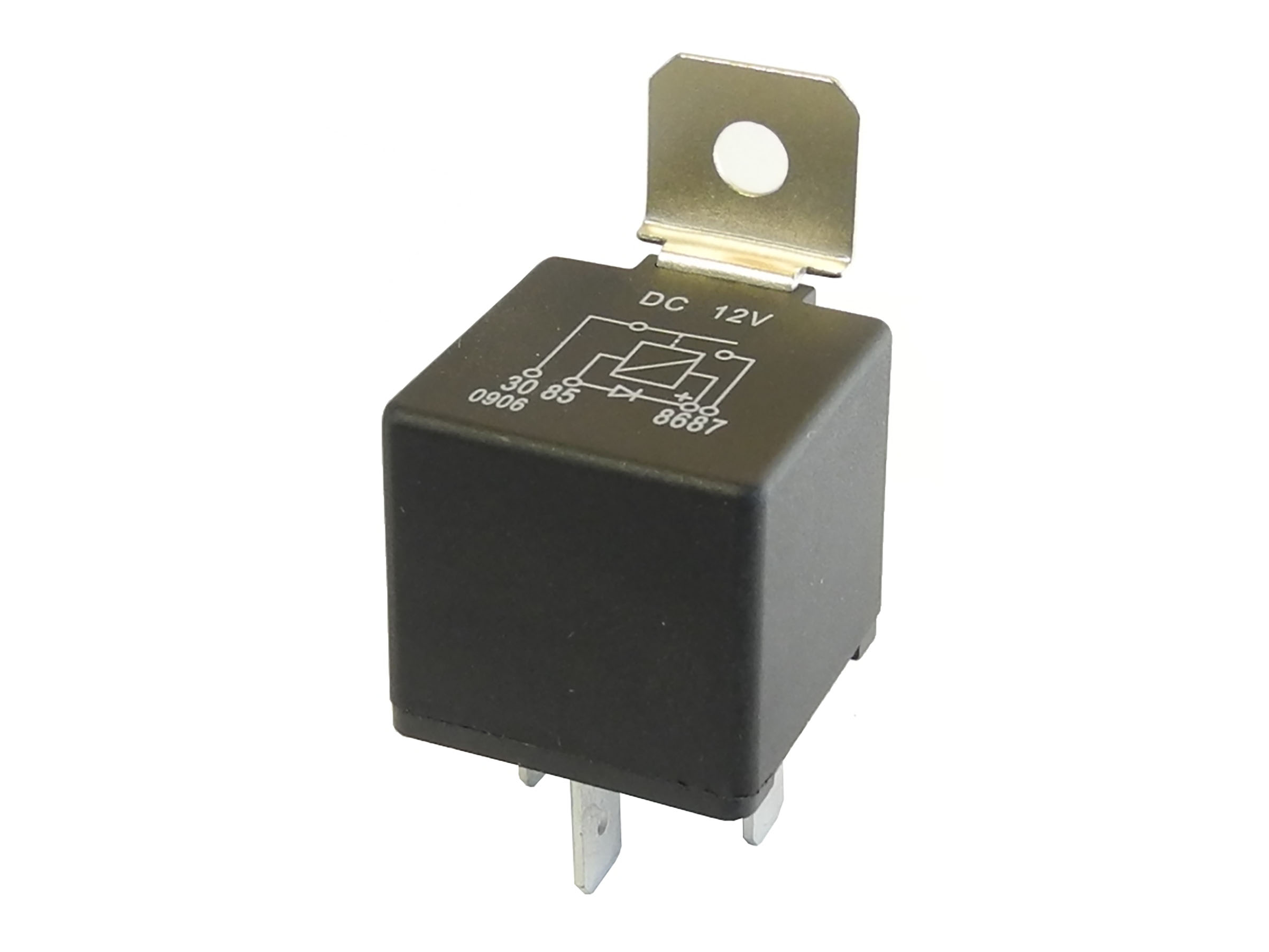 Relä enkel 4 stift 12V 30A med diod och löstagbar hållare