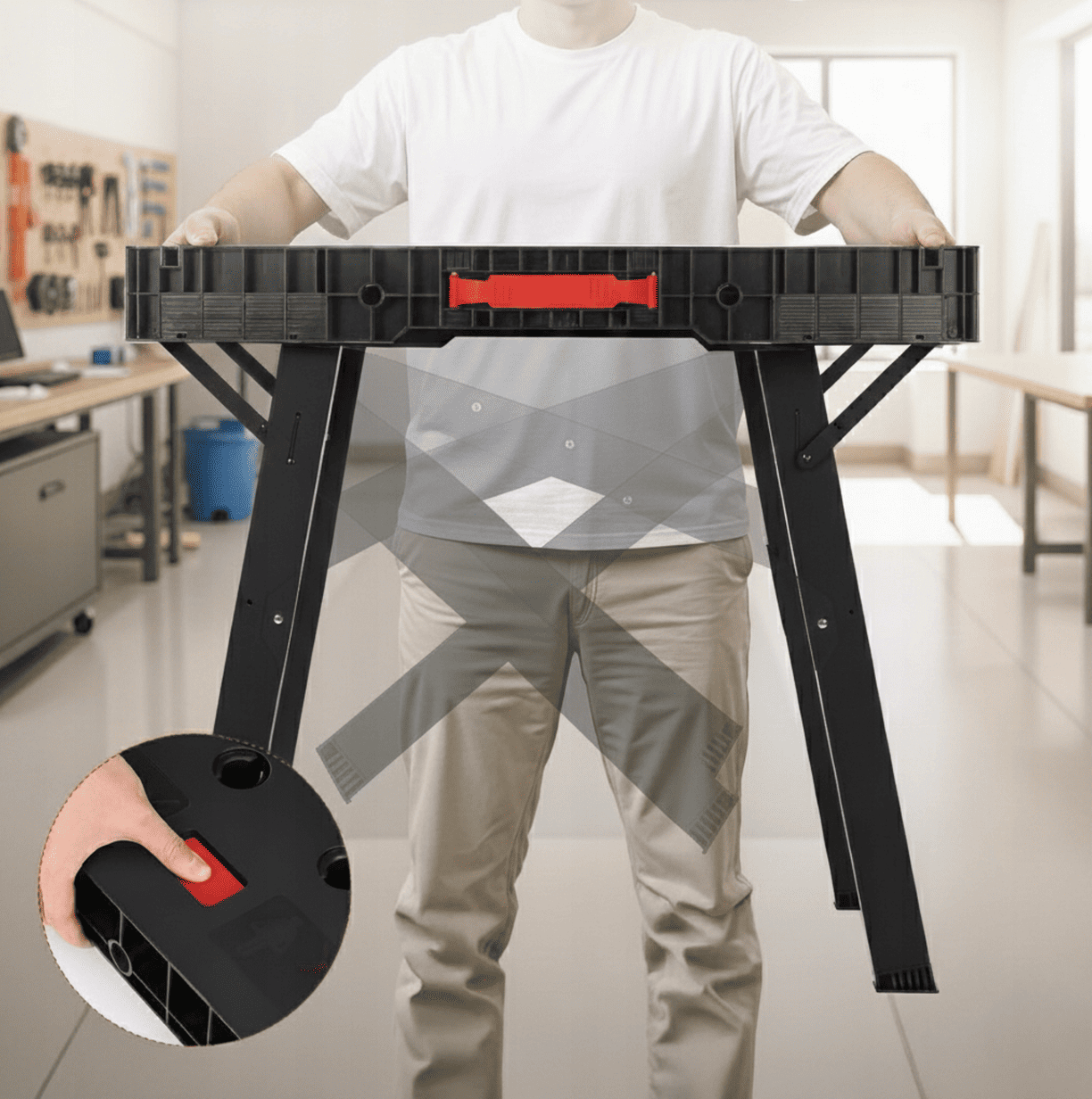 PROLINE TOOLS Hopfällbart Arbetsbord 150 kg 860 x 550 mm Klämfästhål Länkningsbeslag Snabbfäste, Proline - 11