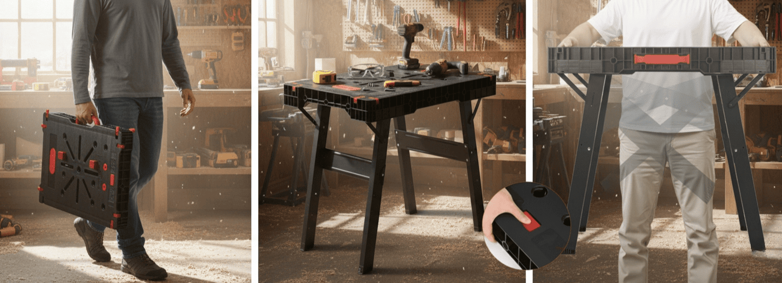 PROLINE TOOLS Hopfällbart Arbetsbord 150 kg 860 x 550 mm Klämfästhål Länkningsbeslag Snabbfäste, Proline - 17