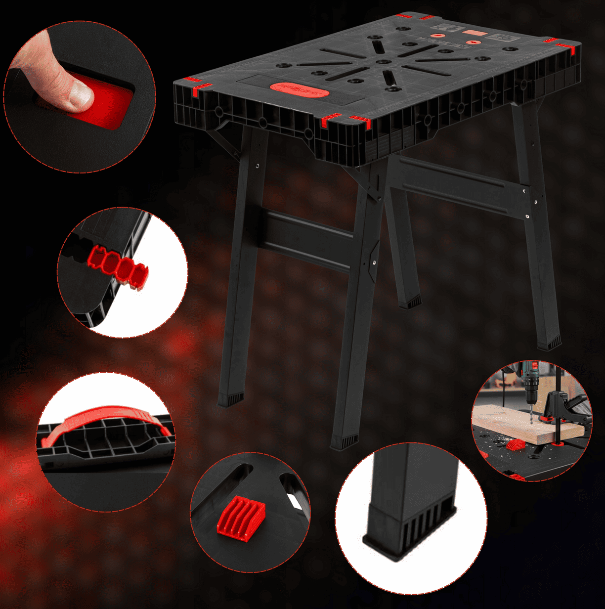 PROLINE TOOLS Hopfällbart Arbetsbord 150 kg 860 x 550 mm Klämfästhål Länkningsbeslag Snabbfäste, Proline - 10