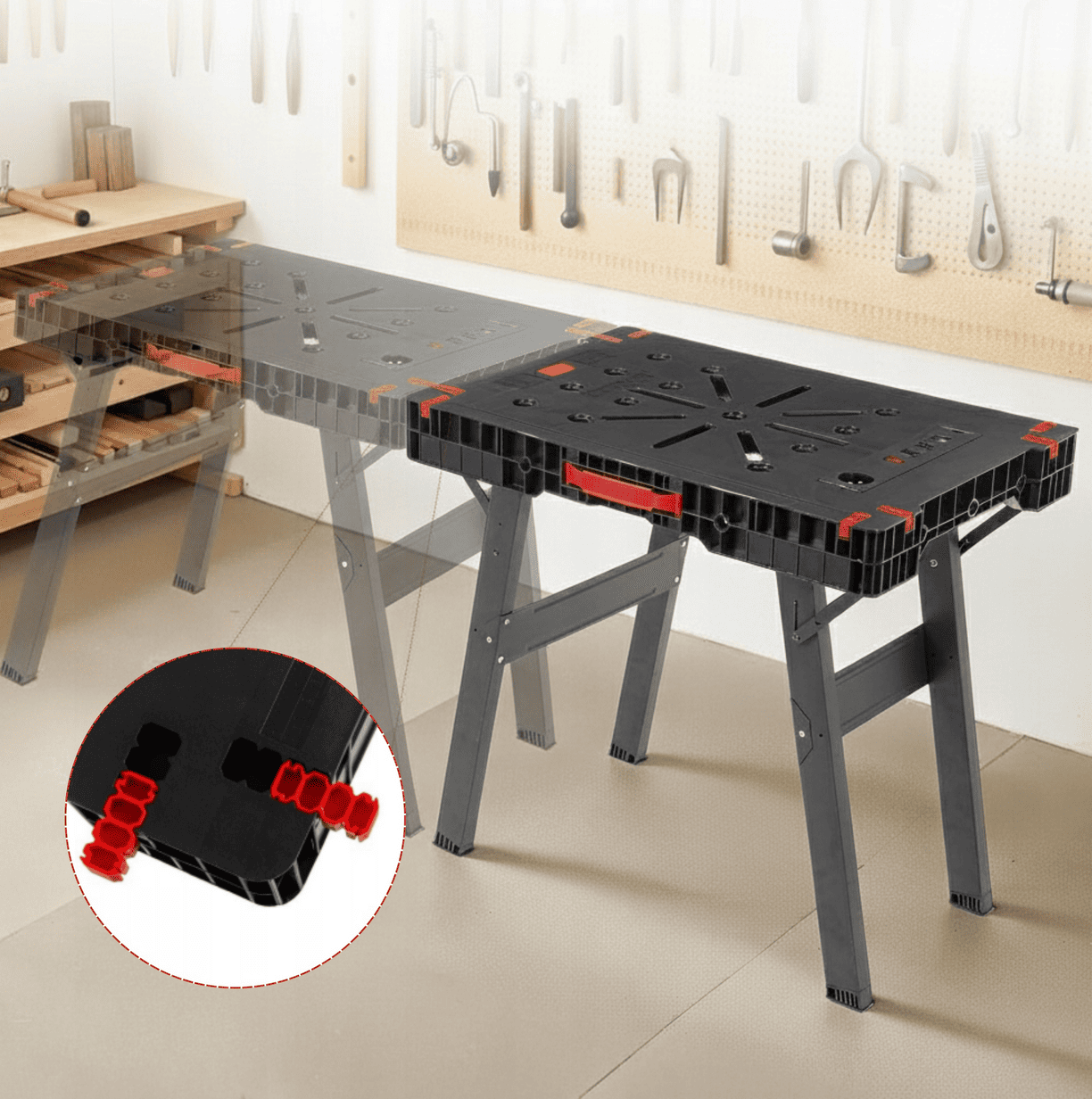 PROLINE TOOLS Hopfällbart Arbetsbord 150 kg 860 x 550 mm Klämfästhål Länkningsbeslag Snabbfäste, Proline - 14