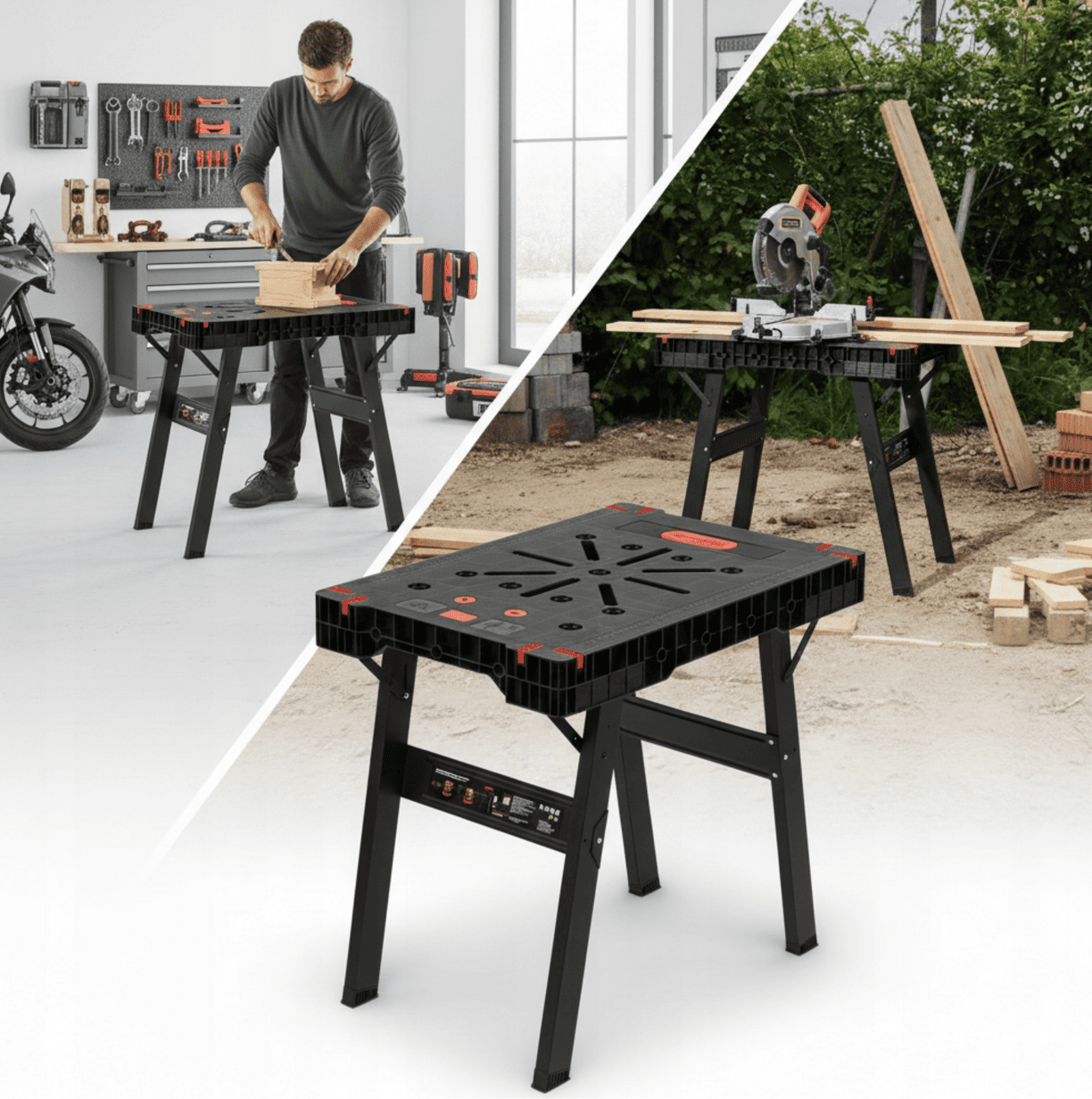 PROLINE TOOLS Hopfällbart Arbetsbord 150 kg 860 x 550 mm Klämfästhål Länkningsbeslag Snabbfäste, Proline - 15