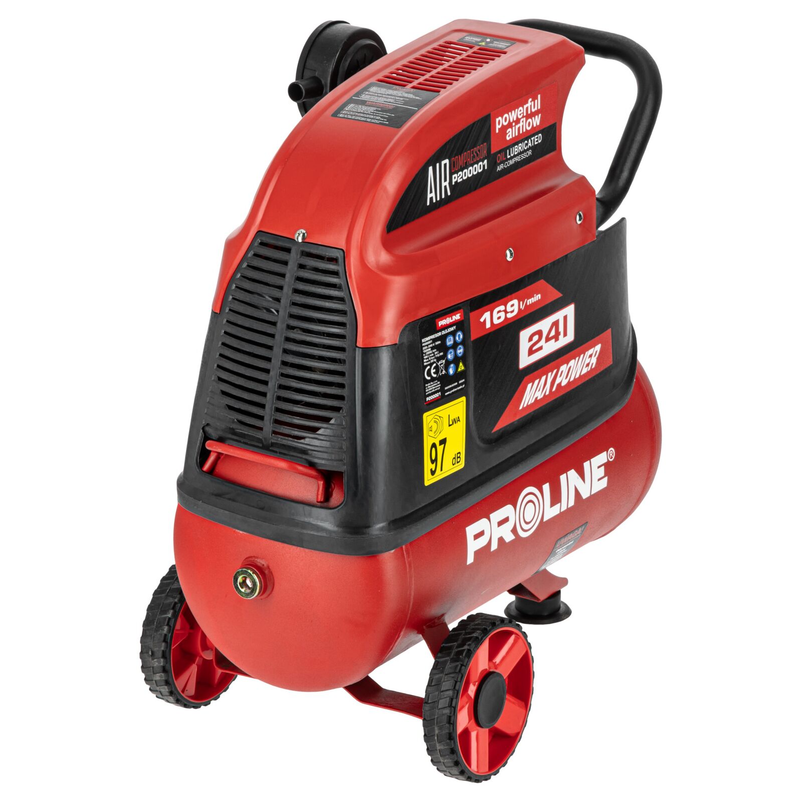 PROLINE TOOLS Oljesmord Kompressor 24L, 169 l/min, 8 bar, 1500W, 2850 RPM, 20 kg, 3-lagers Stål, Proline - 5