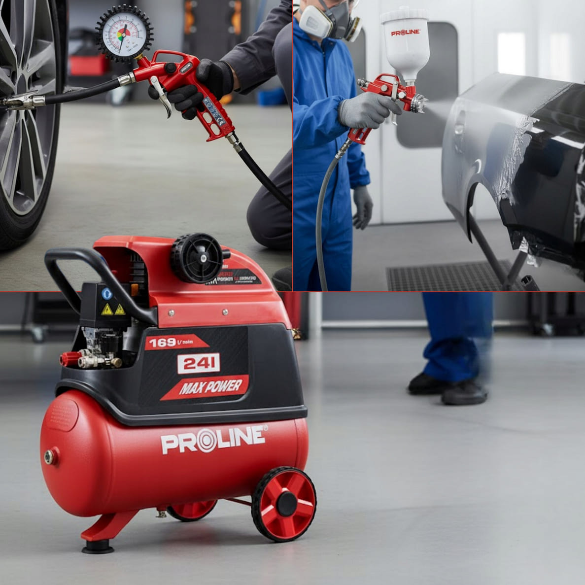 PROLINE TOOLS Oljesmord Kompressor 24L, 169 l/min, 8 bar, 1500W, 2850 RPM, 20 kg, 3-lagers Stål, Proline - 9