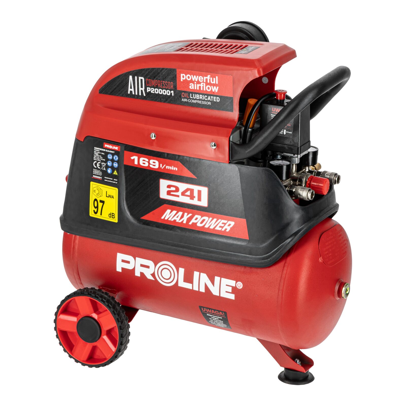 PROLINE TOOLS Oljesmord Kompressor 24L, 169 l/min, 8 bar, 1500W, 2850 RPM, 20 kg, 3-lagers Stål, Proline - 6