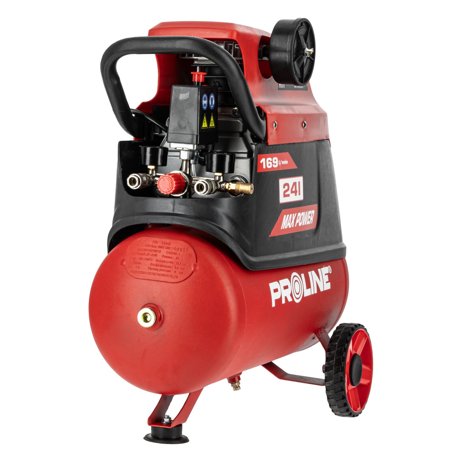 PROLINE TOOLS Oljesmord Kompressor 24L, 169 l/min, 8 bar, 1500W, 2850 RPM, 20 kg, 3-lagers Stål, Proline - 4
