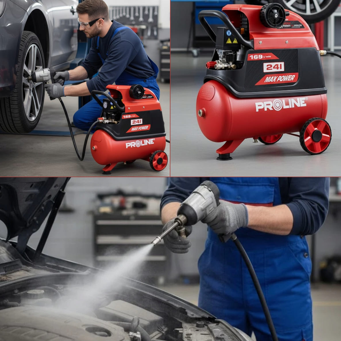 PROLINE TOOLS Oljesmord Kompressor 24L, 169 l/min, 8 bar, 1500W, 2850 RPM, 20 kg, 3-lagers Stål, Proline - 8
