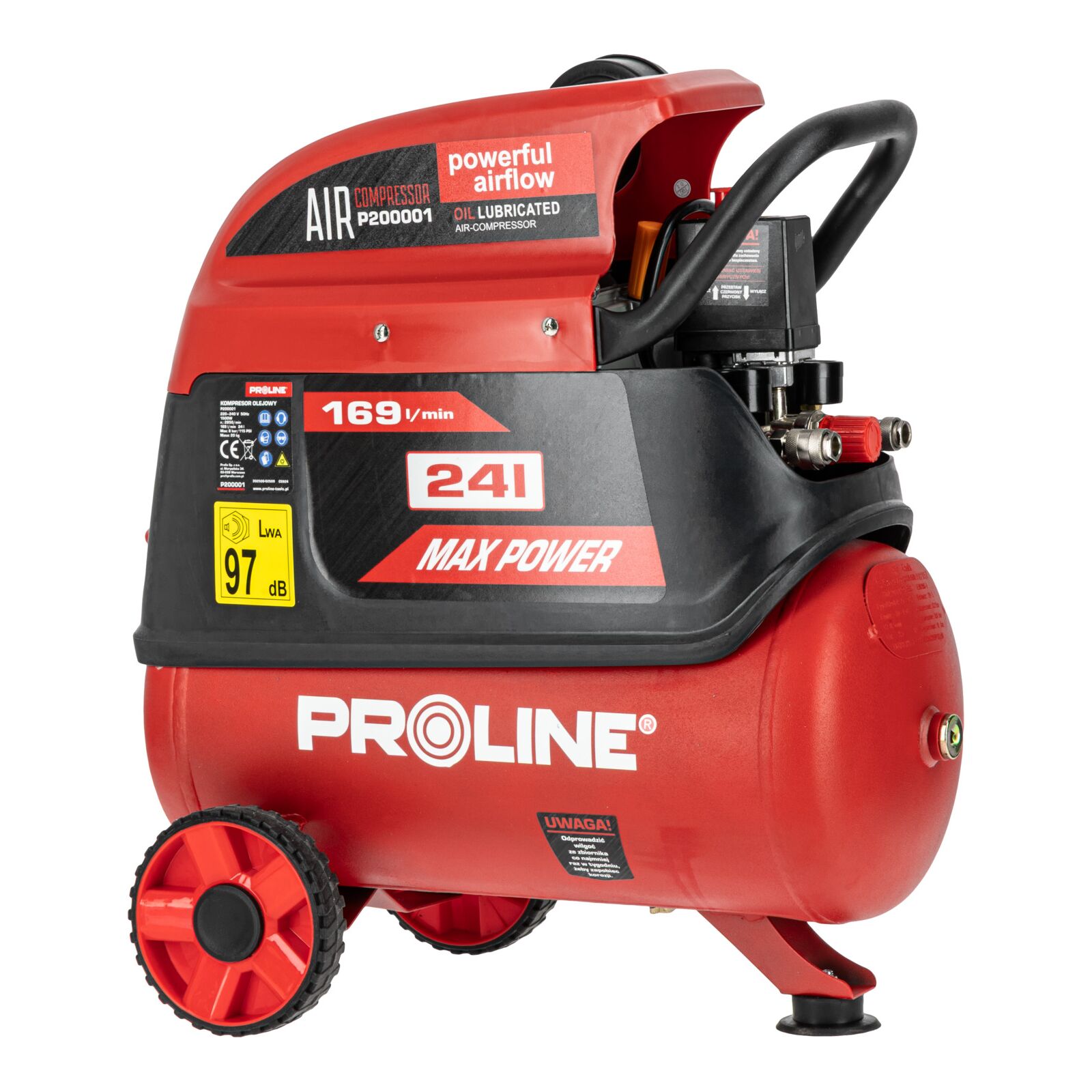 PROLINE TOOLS Oljesmord Kompressor 24L, 169 l/min, 8 bar, 1500W, 2850 RPM, 20 kg, 3-lagers Stål, Proline - 3