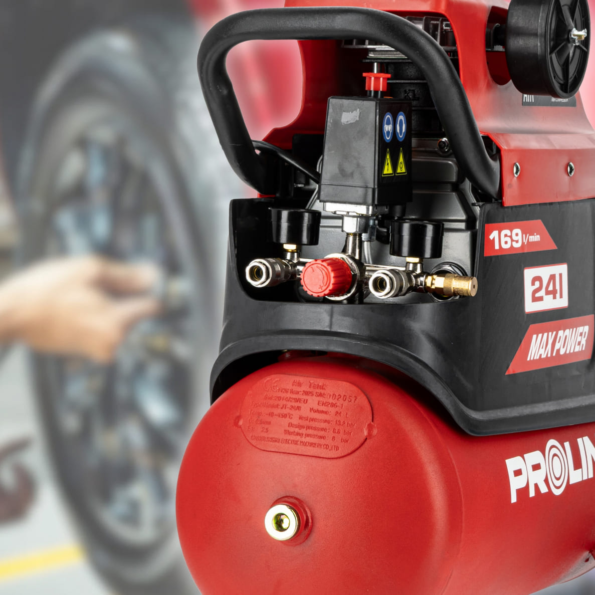 PROLINE TOOLS Oljesmord Kompressor 24L, 169 l/min, 8 bar, 1500W, 2850 RPM, 20 kg, 3-lagers Stål, Proline - 10