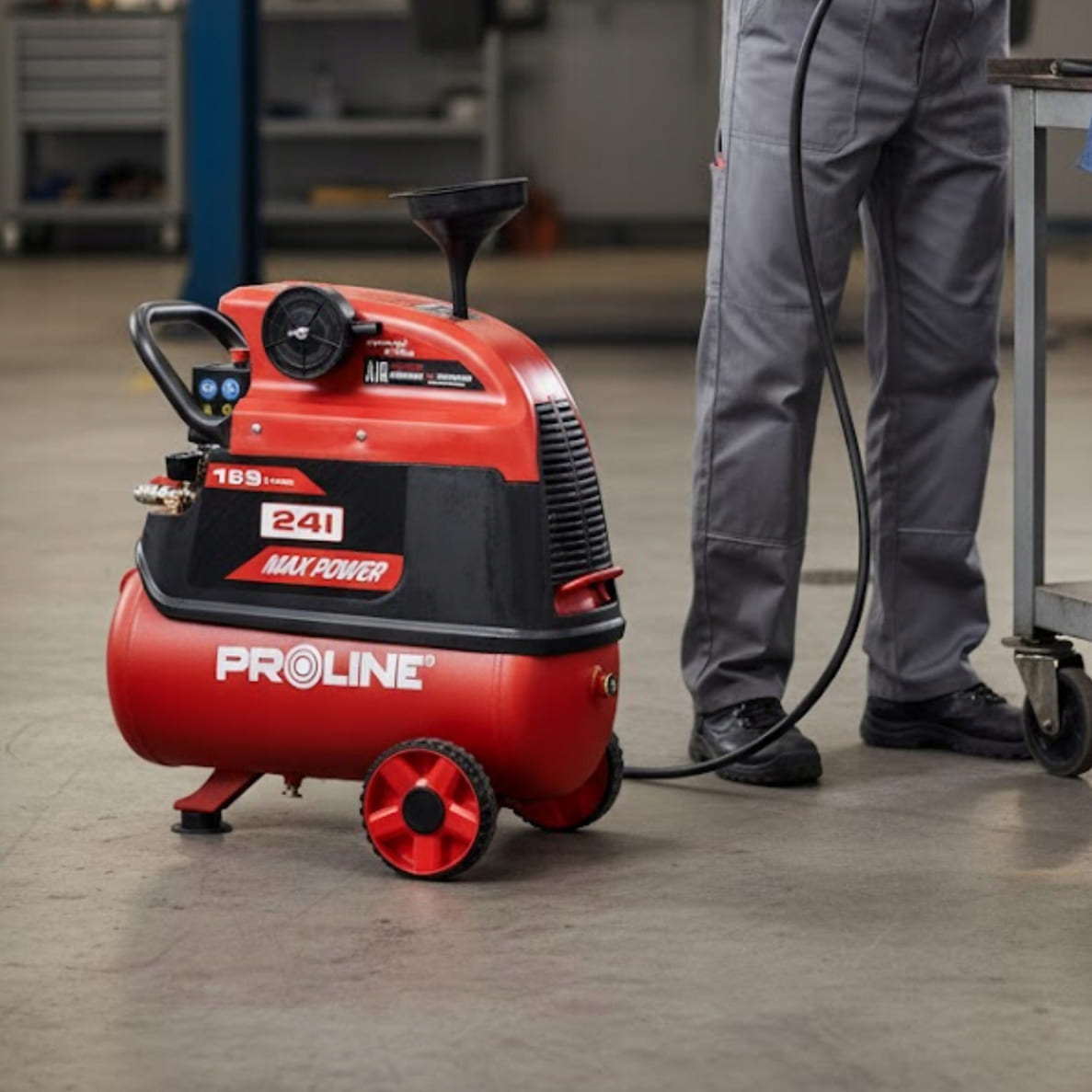 PROLINE TOOLS Oljesmord Kompressor 24L, 169 l/min, 8 bar, 1500W, 2850 RPM, 20 kg, 3-lagers Stål, Proline - 7