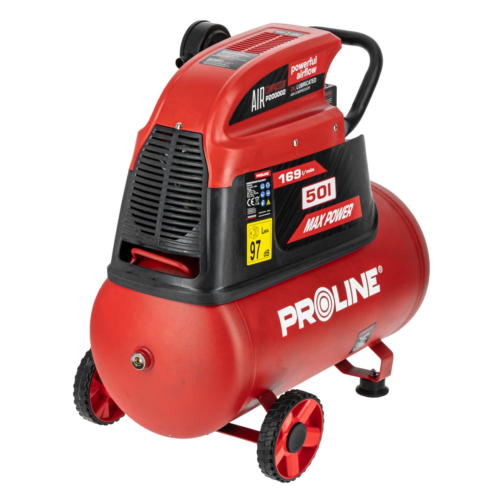PROLINE TOOLS Oljesmord Kompressor 50L, 169 l/min, 8 bar, 1500W, 26 kg, Proline - 3