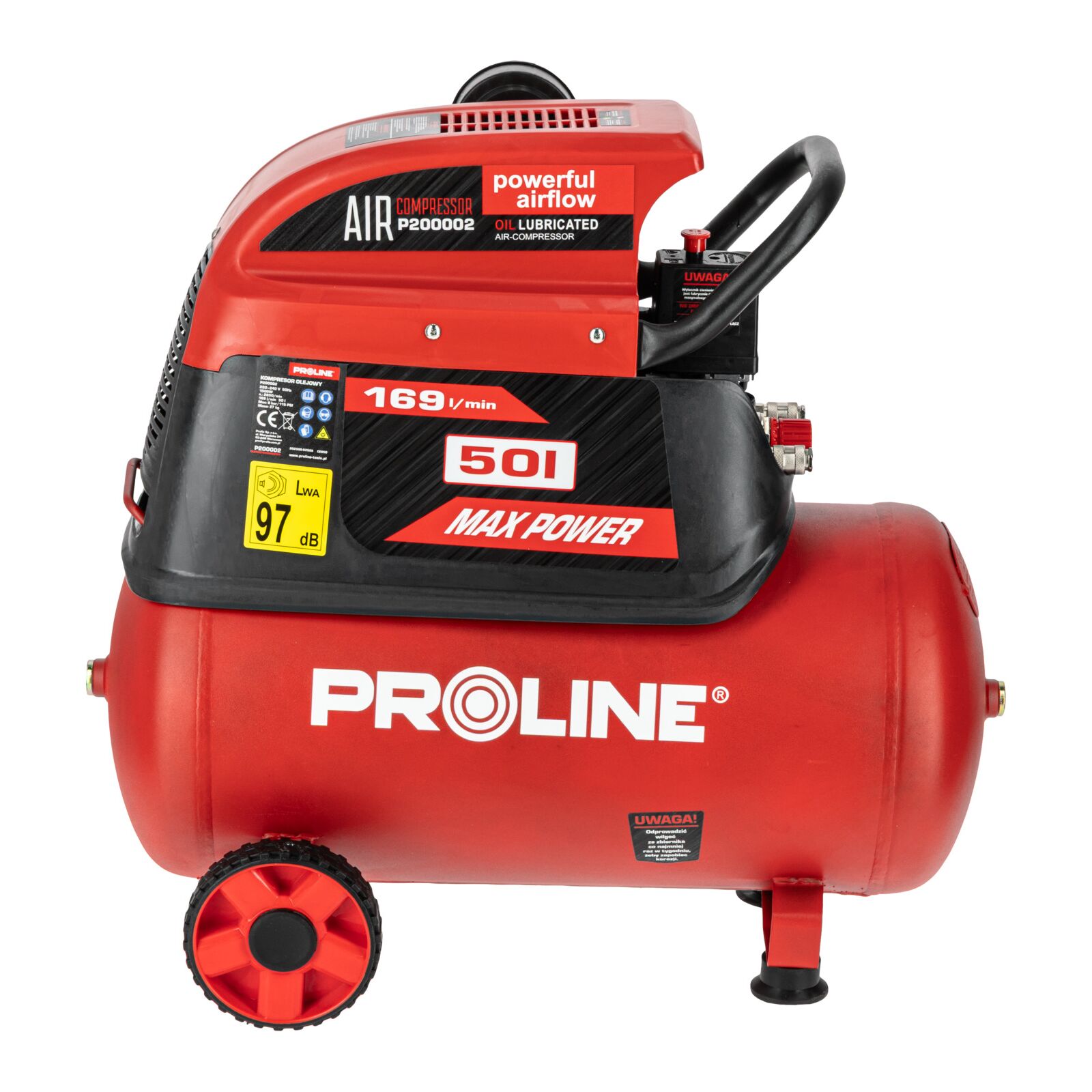 PROLINE TOOLS Oljesmord Kompressor 50L, 169 l/min, 8 bar, 1500W, 26 kg, Proline - 4