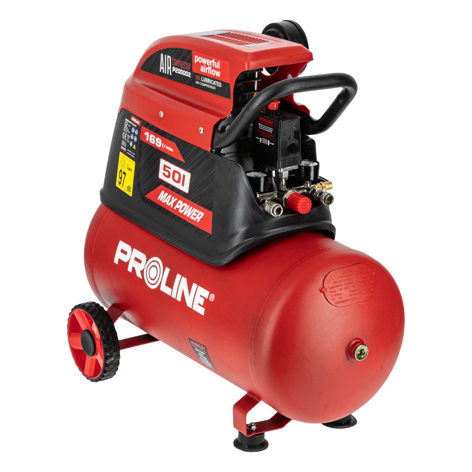 PROLINE TOOLS Oljesmord Kompressor 50L, 169 l/min, 8 bar, 1500W, 26 kg, Proline - 5