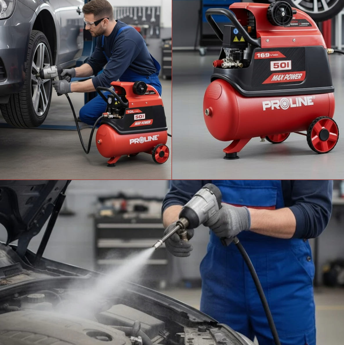 PROLINE TOOLS Oljesmord Kompressor 50L, 169 l/min, 8 bar, 1500W, 26 kg, Proline - 9