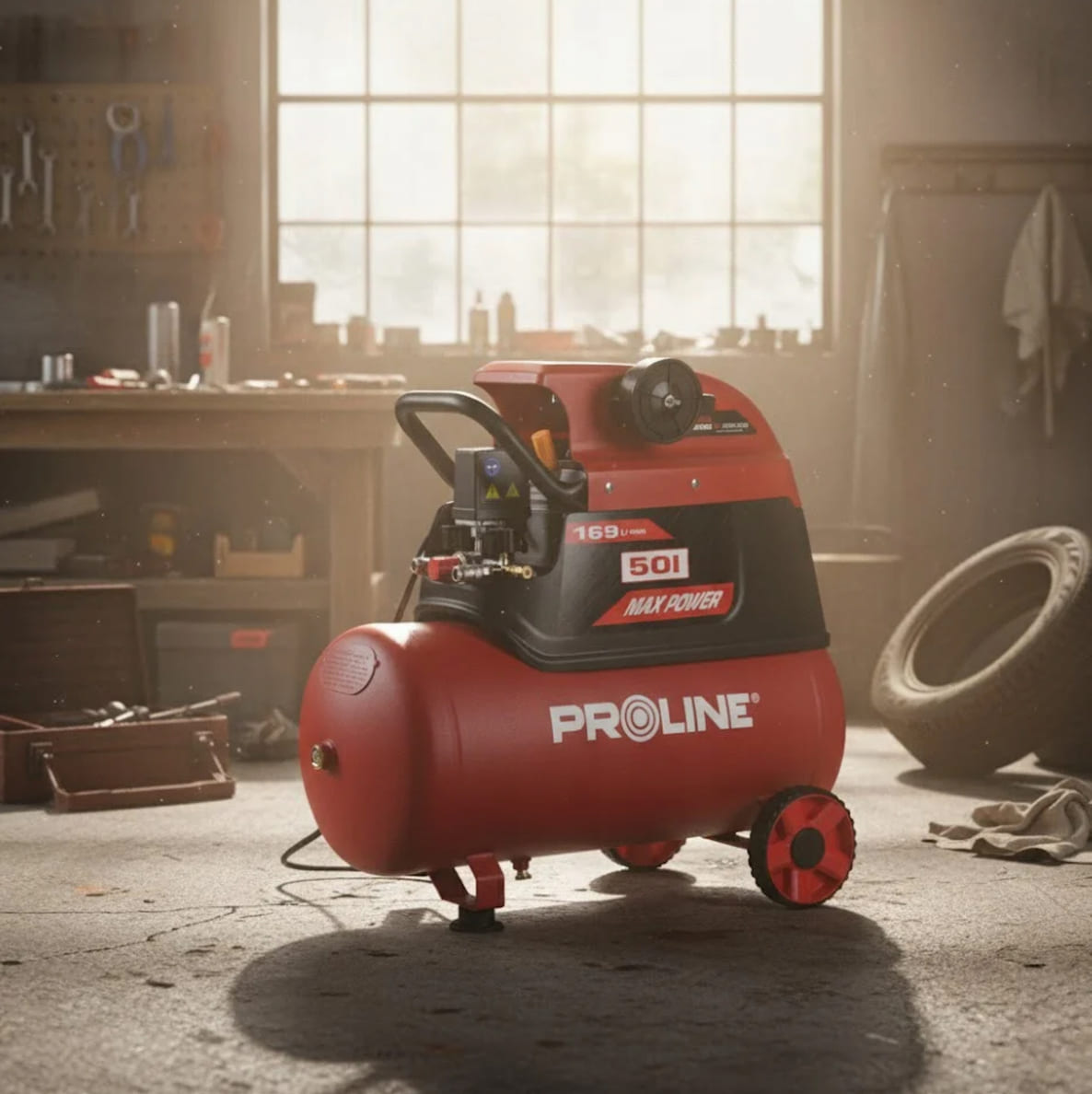 PROLINE TOOLS Oljesmord Kompressor 50L, 169 l/min, 8 bar, 1500W, 26 kg, Proline - 8